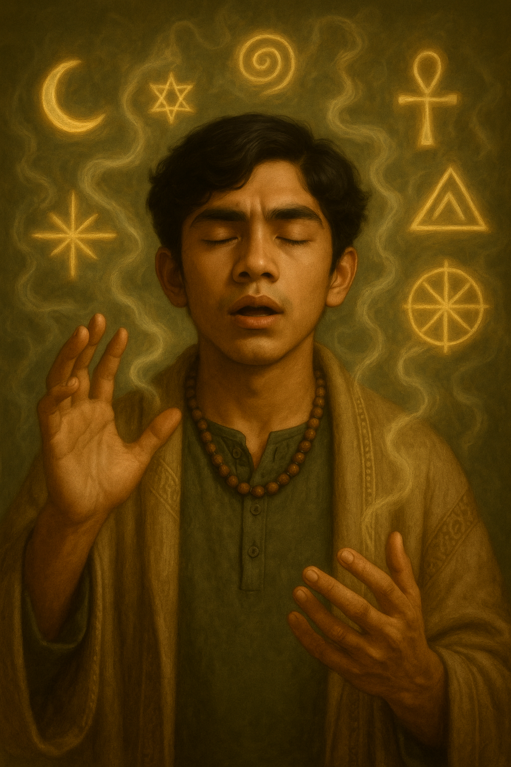 Ethan interpreting ancient symbols during a vision